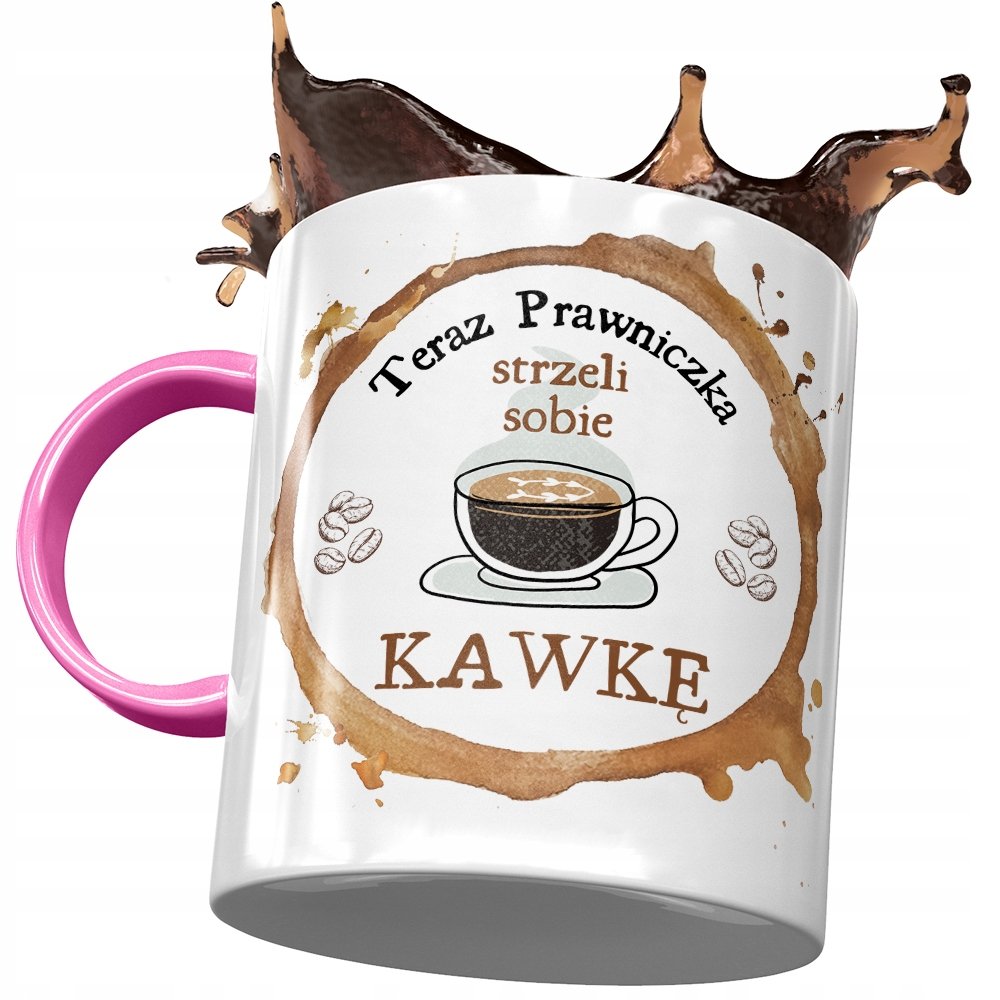 Kubek Różowy Dla Prawniczki Strzeli Sobie Kawkę z Nadrukiem ze Zdjęciem+ Opakowanie na prezent (wzór 01)
