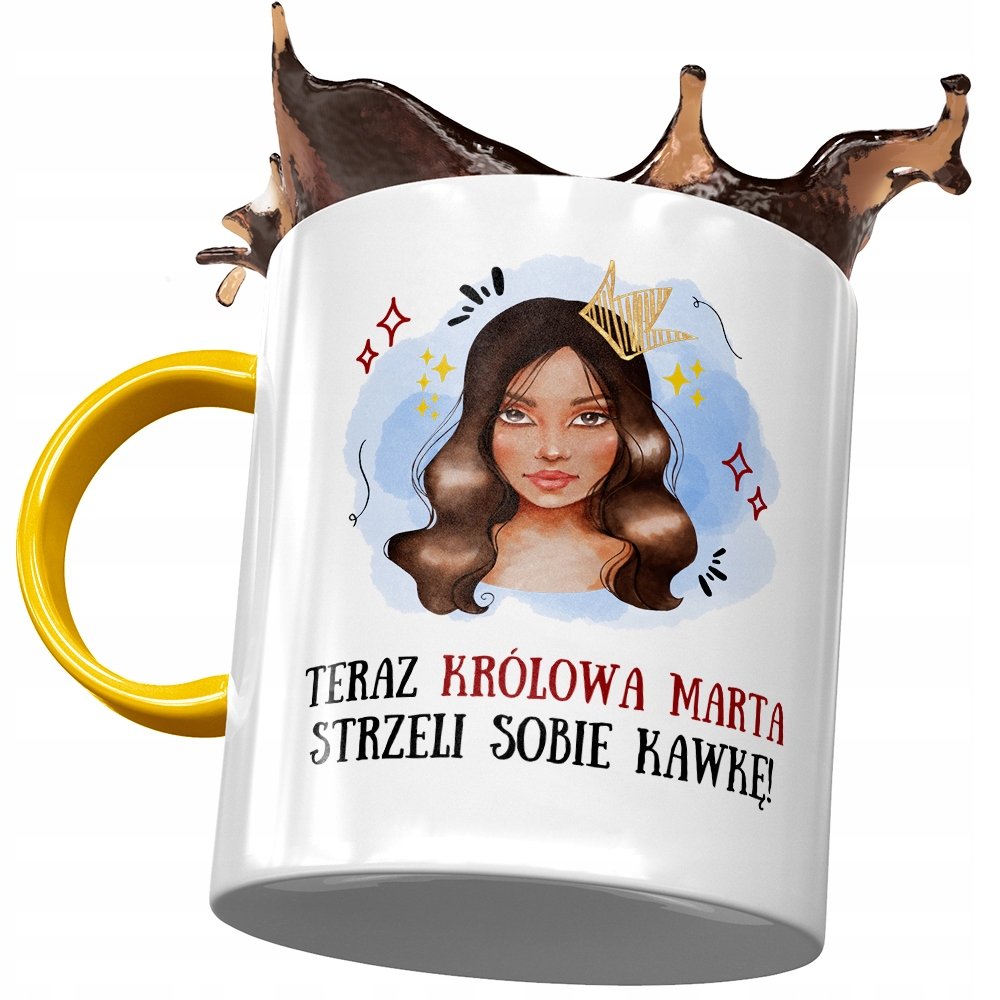 Kubek Żółty Dla Marty Żony Koleżanki na Prezent z Nadrukiem ze Zdjęciem+ Opakowanie na prezent (wzór 01)