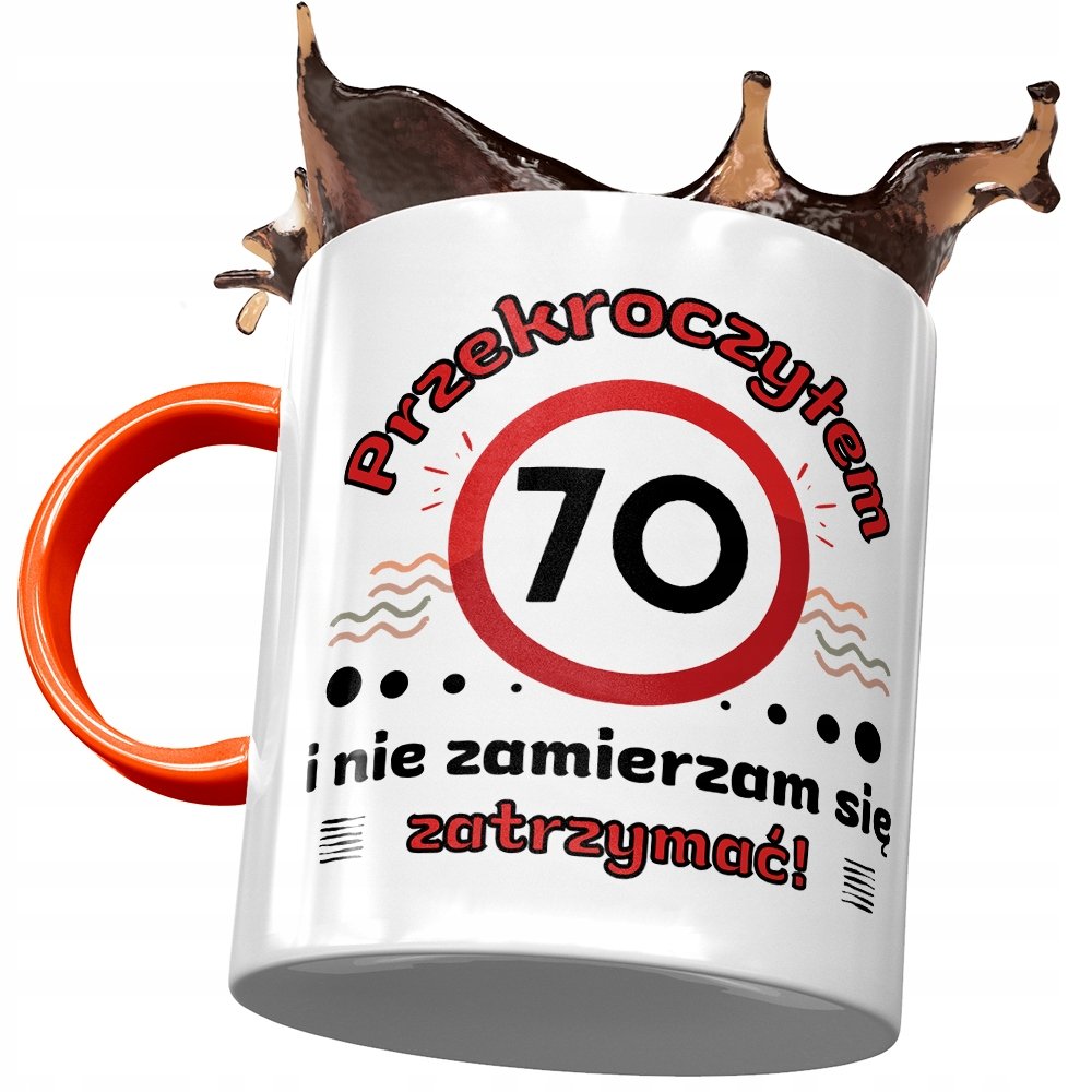 Kubek Pomarańczowy na Urodziny 70 70te 70-te z Nadrukiem ze Zdjęciem + Opakowanie na prezent (wzór 02)