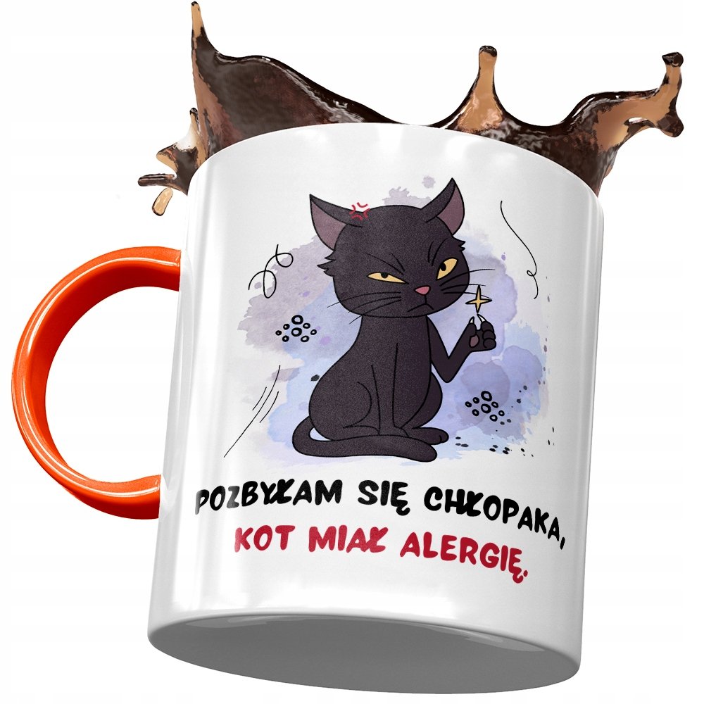 Kubek Pomarańczowy z Kotem Kotkiem Słodki Prezent z Nadrukiem ze Zdjęciem + Opakowanie na prezent (wzór 02)