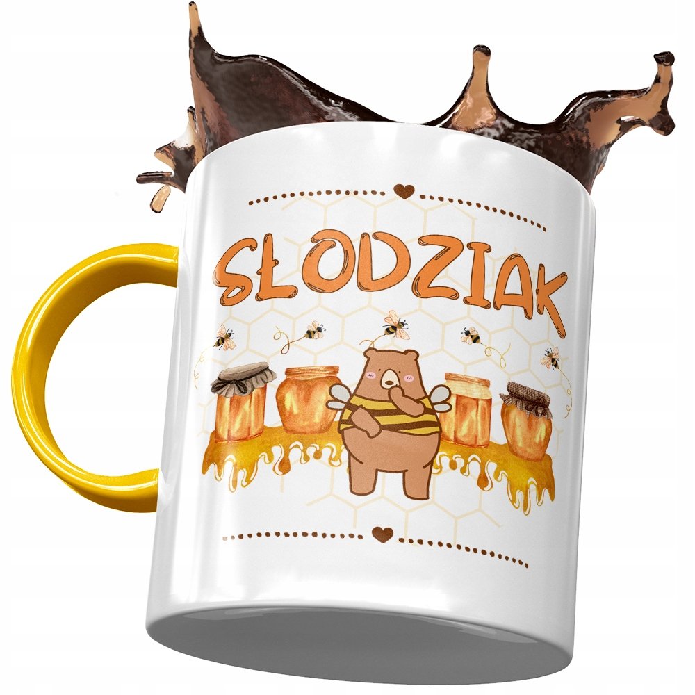 Kubek Żółty z Misiem Miś Słodki na Prezent z Nadrukiem ze Zdjęciem + Opakowanie na prezent (wzór 02)