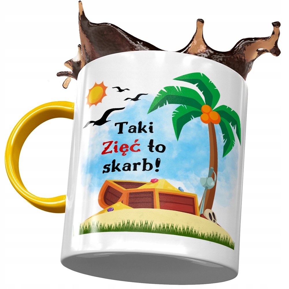 Kubek Żółty Dla Zięcia na Urodziny na Prezent z Nadrukiem ze Zdjęciem+ Opakowanie na prezent (wzór 01)