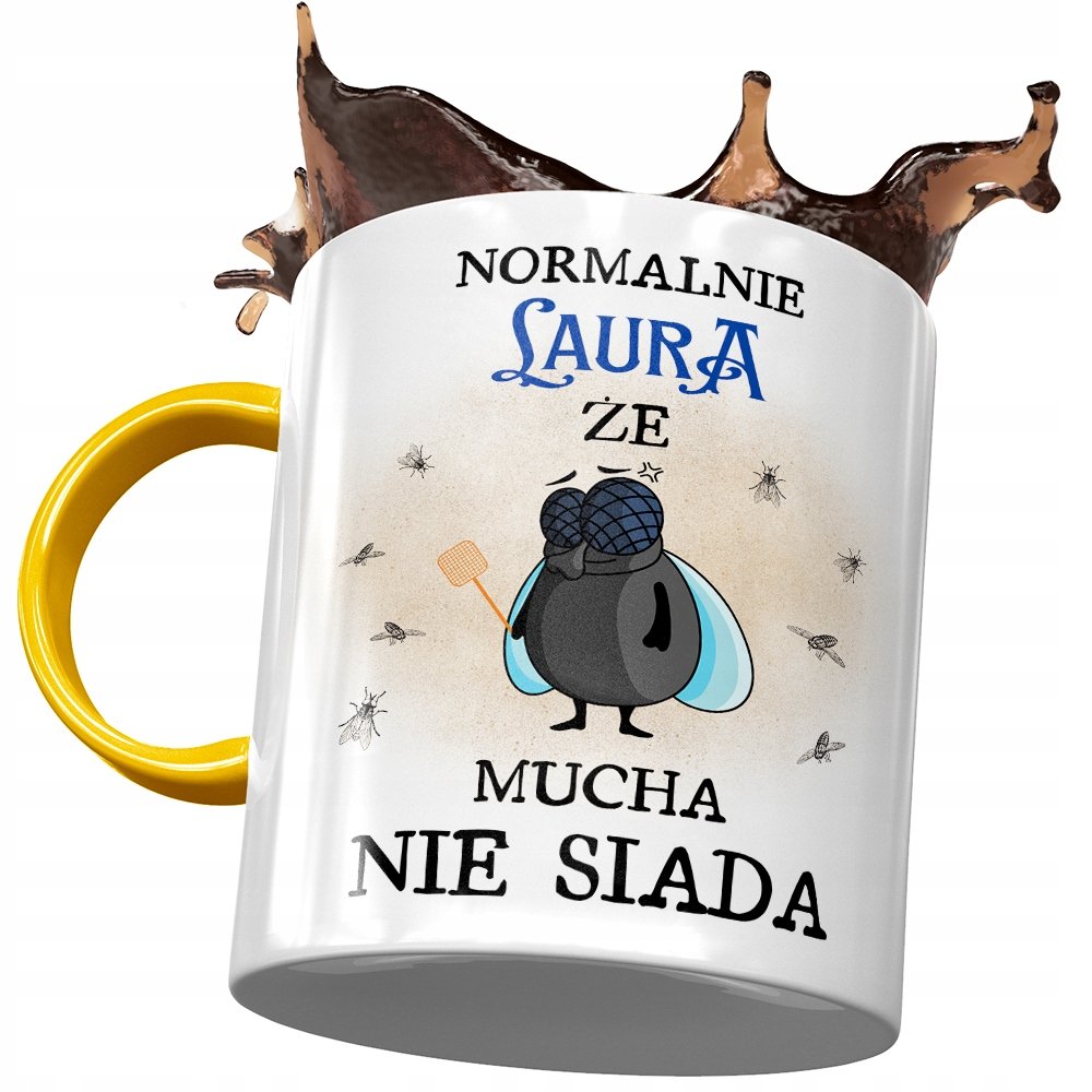 Kubek Żółty Dla Laury Koleżanki Przyjaciółki Żony z Nadrukiem ze Zdjęciem + Opakowanie na prezent (wzór 02)