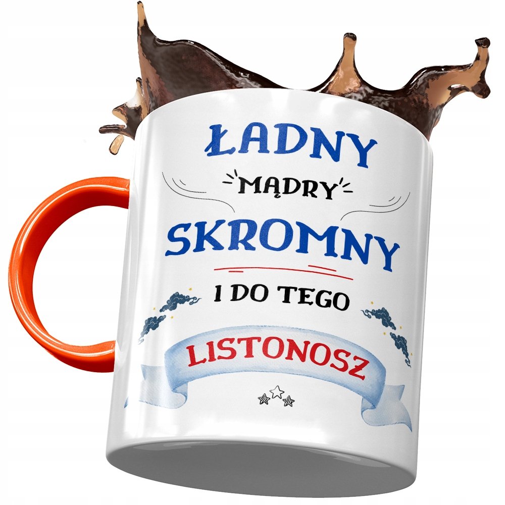 Kubek Pomarańczowy dla Listonosza Ładny Mądry z Nadrukiem ze Zdjęciem+ Opakowanie na prezent (wzór 01)