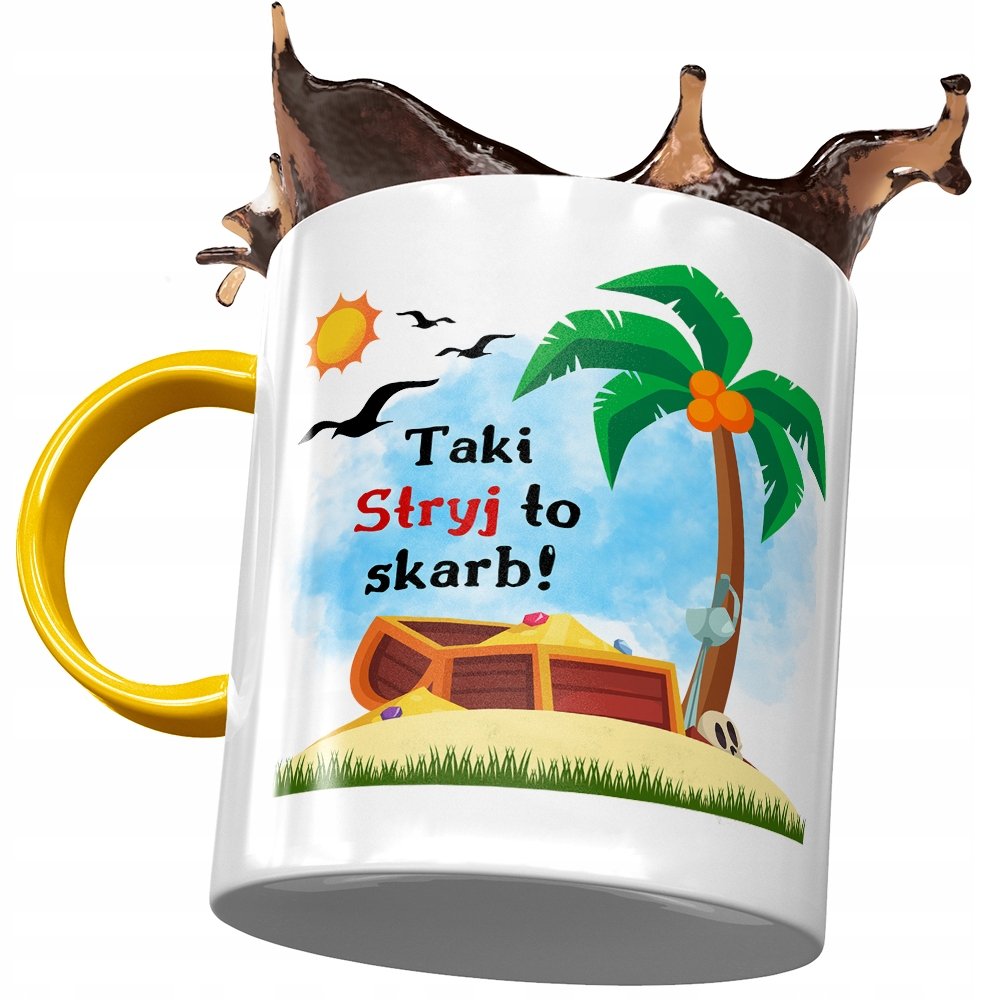 Kubek Żółty Dla Stryja na Urodziny na Prezent z Nadrukiem ze Zdjęciem + Opakowanie na prezent (wzór 02)