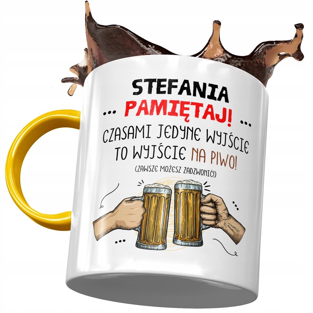 Kubek Żółty Dla Stefanii Koleżanki na Prezent z Nadrukiem ze Zdjęciem + Opakowanie na prezent (wzór 02)