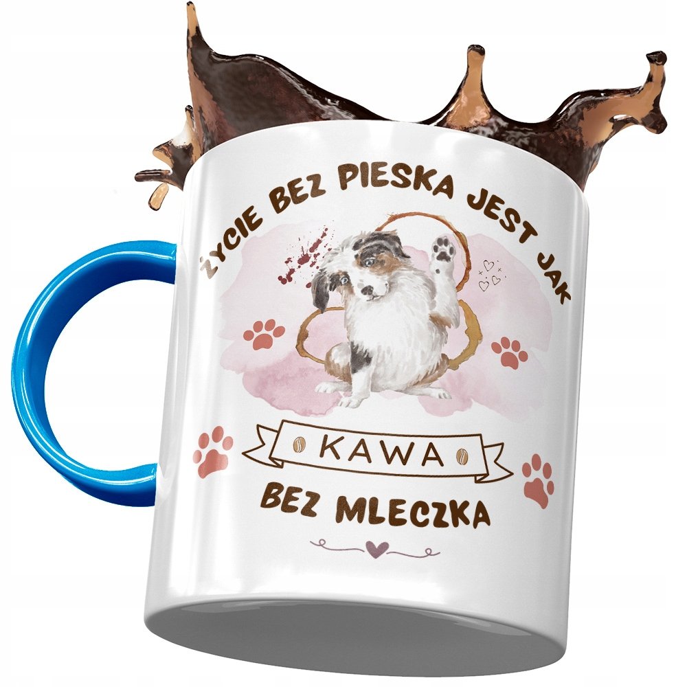 Kubek Błękitny z Pieskiem Psem Słodki na Prezent z Nadrukiem ze Zdjęciem + Opakowanie na prezent (wzór 02)