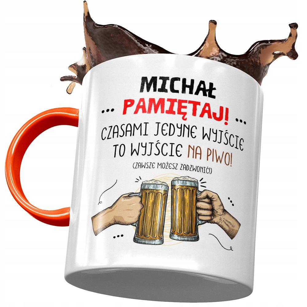 Kubek Pomarańczowy Dla Michała Kolegi Męża Prezent z Nadrukiem ze Zdjęciem + Opakowanie na prezent (wzór 04)