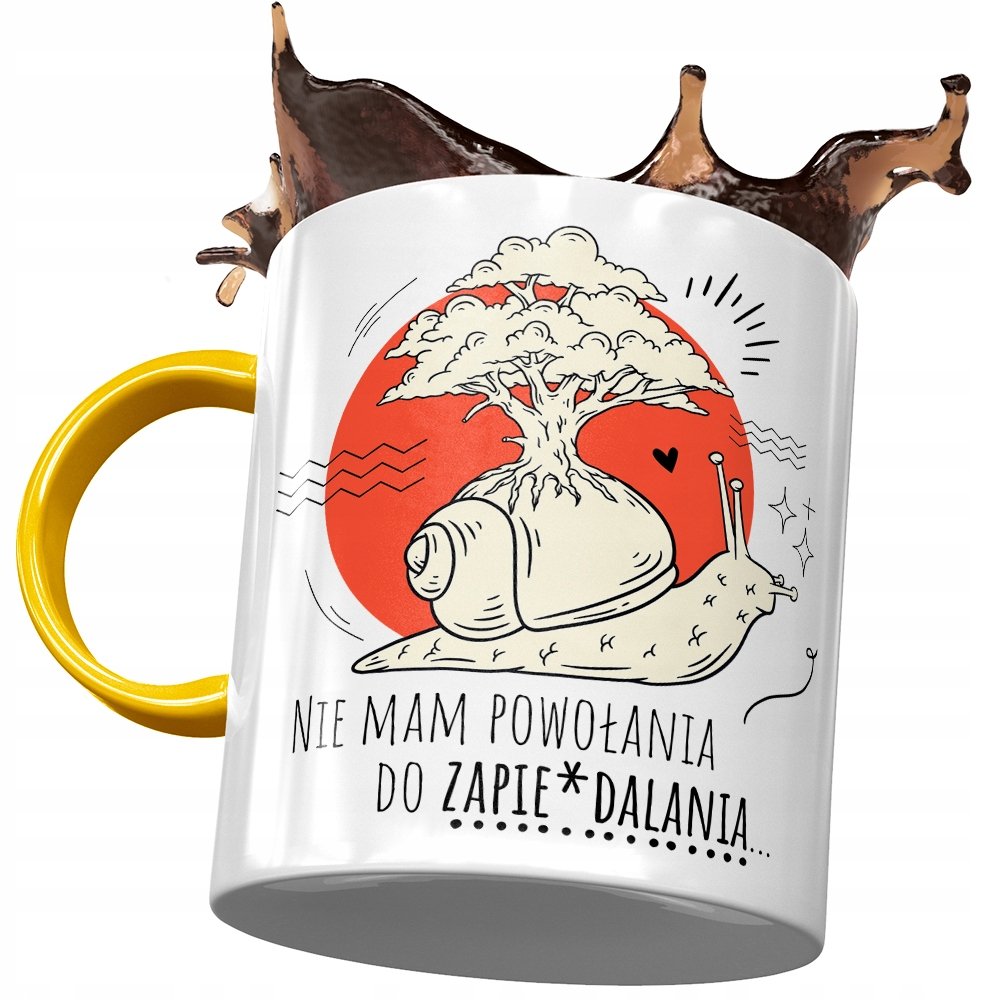 Kubek Żółty Śmieszny Zabawny Nie Mam Powołania z Nadrukiem ze Zdjęciem + Opakowanie na prezent (wzór 04)