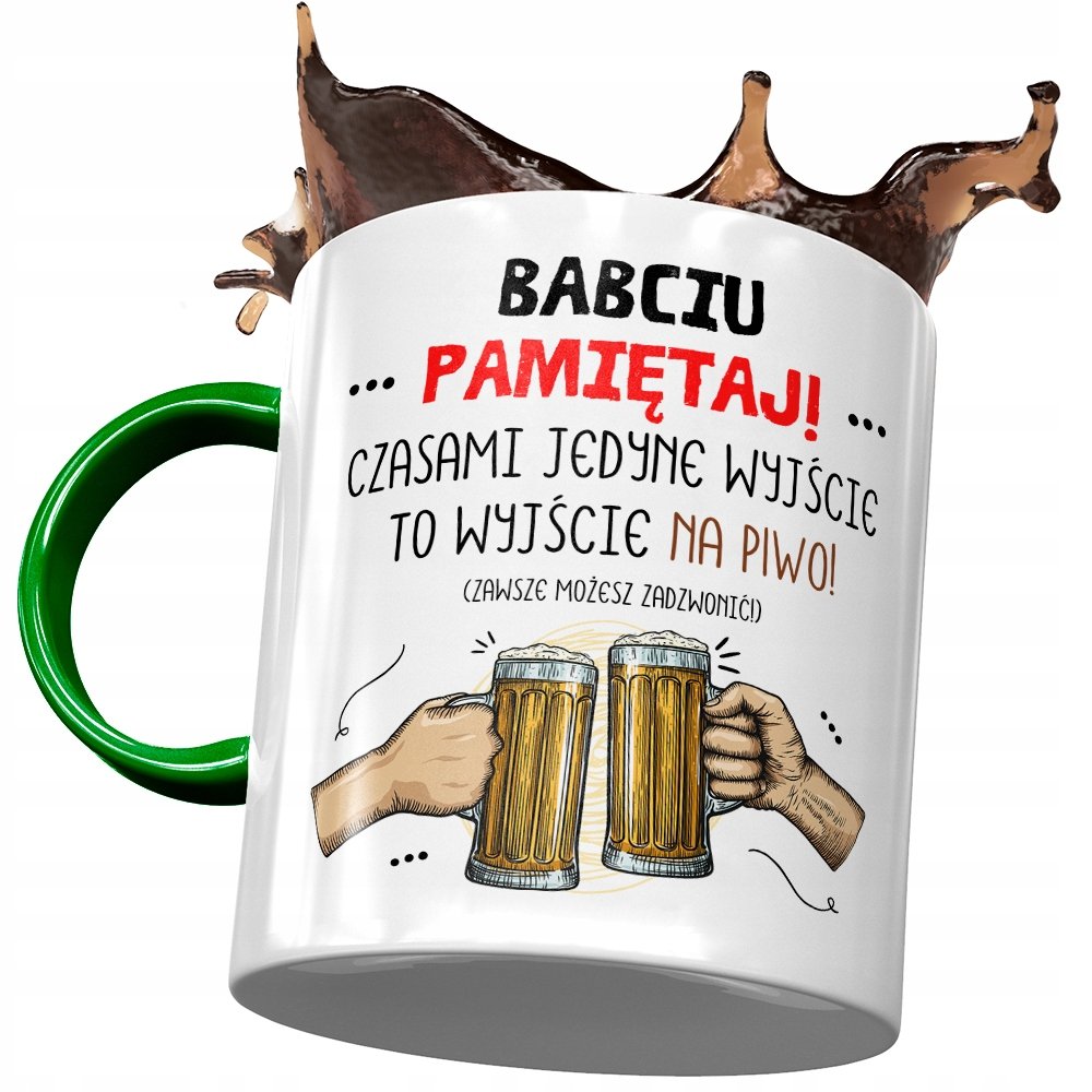 Kubek Zielony Dla Babci Babuni na Dzień Babci z Nadrukiem ze Zdjęciem + Opakowanie na prezent (wzór 03)