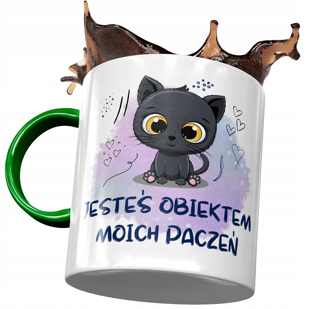 Kubek Zielony z Kotem Kotkiem Słodki Prezent z Nadrukiem ze Zdjęciem + Opakowanie na prezent (wzór 04)
