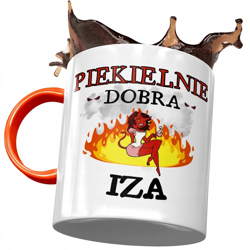 Kubek Pomarańczowy Dla Izy Izabeli Żony na Prezent z Nadrukiem ze Zdjęciem + Opakowanie na prezent (wzór 04)