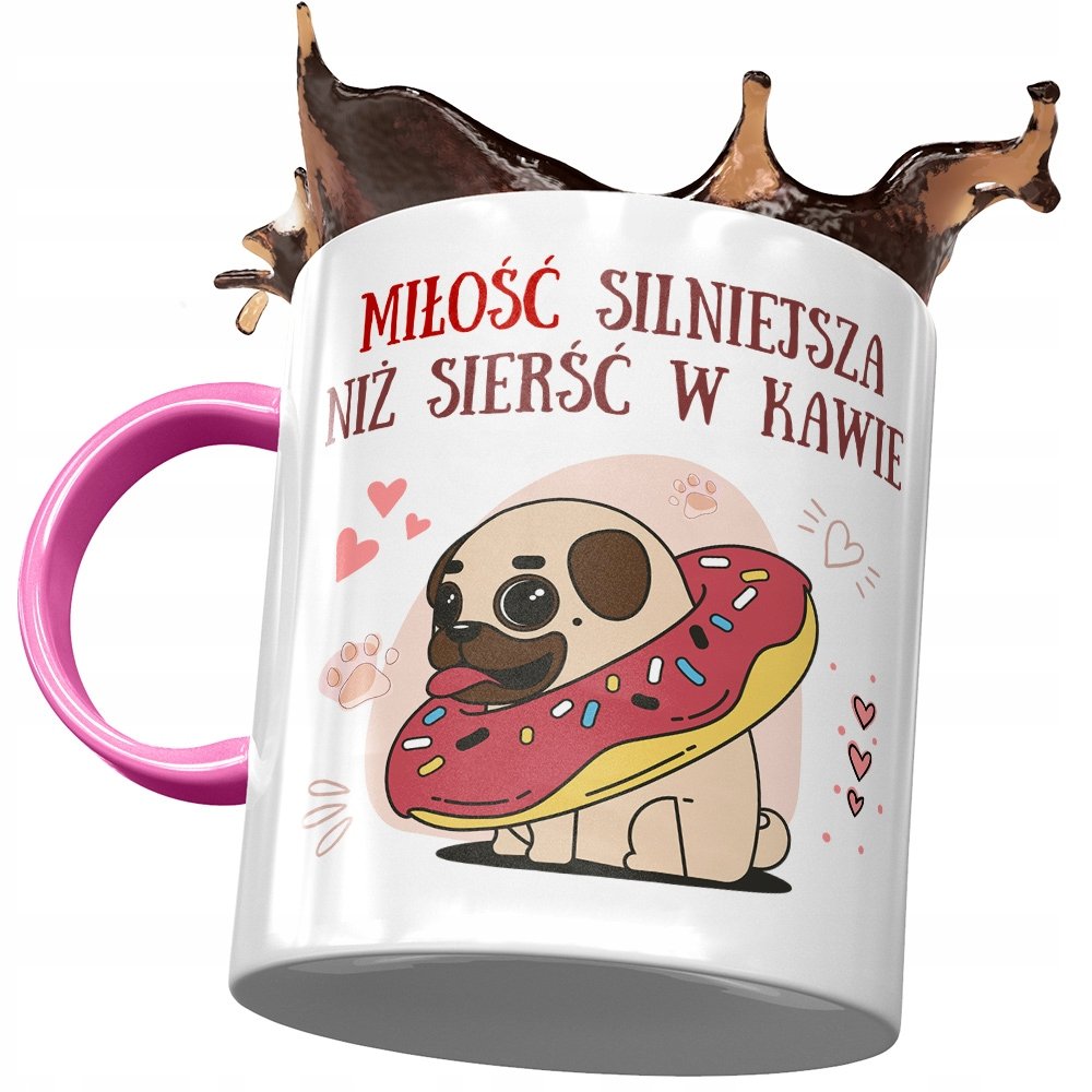 Kubek Różowy z Pieskiem Psem Słodki na Prezent z Nadrukiem ze Zdjęciem + Opakowanie na prezent (wzór 04)