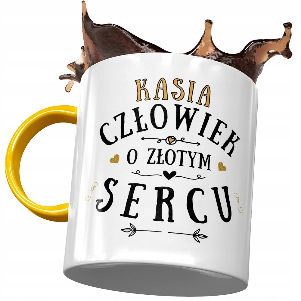 Kubek Żółty Dla Kasi Koleżanki Żony na Prezent z Nadrukiem ze Zdjęciem + Opakowanie na prezent (wzór 04)