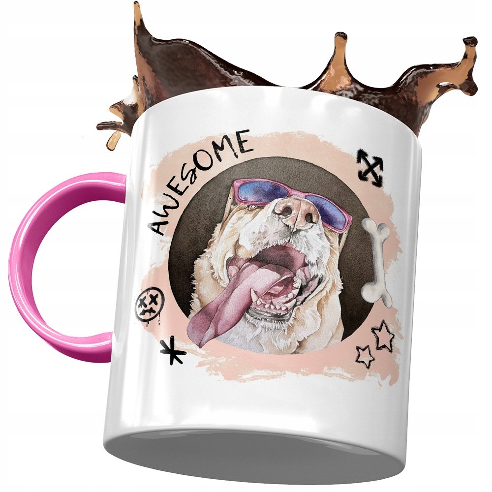 Kubek Różowy z Pieskiem Psem Słodki na Prezent z Nadrukiem ze Zdjęciem + Opakowanie na prezent (wzór 04)