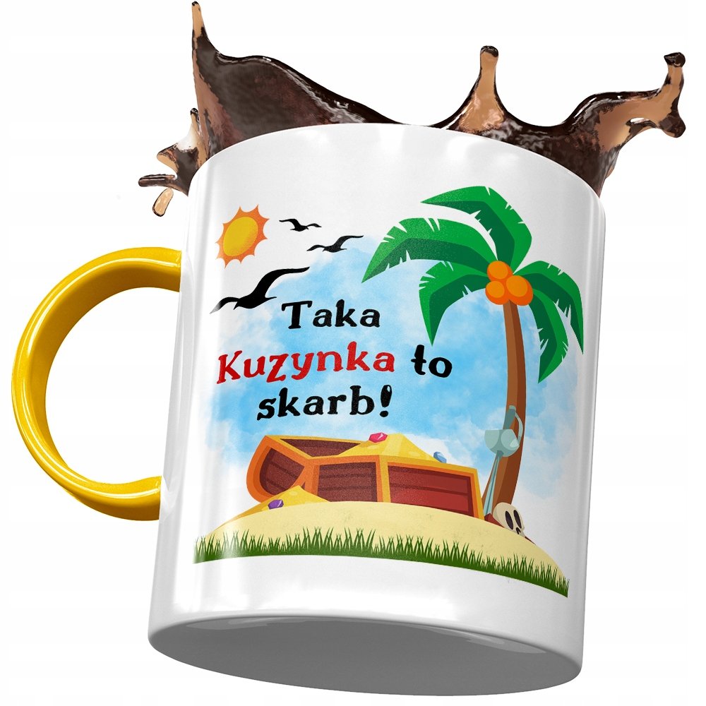 Kubek Żółty Dla Kuzynki na Urodziny na Prezent z Nadrukiem ze Zdjęciem + Opakowanie na prezent (wzór 04)