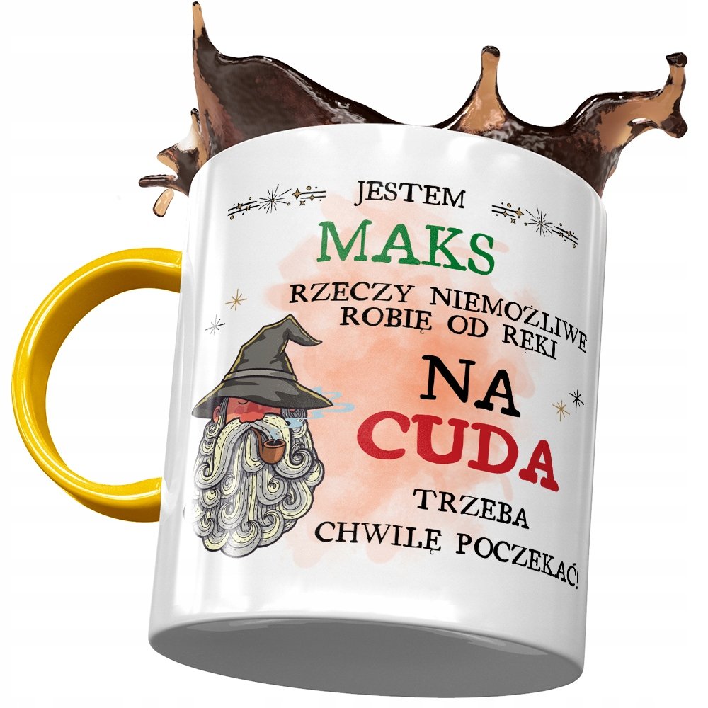 Kubek Żółty Dla Maksa Maksymiliana na Prezent z Nadrukiem ze Zdjęciem + Opakowanie na prezent (wzór 04)