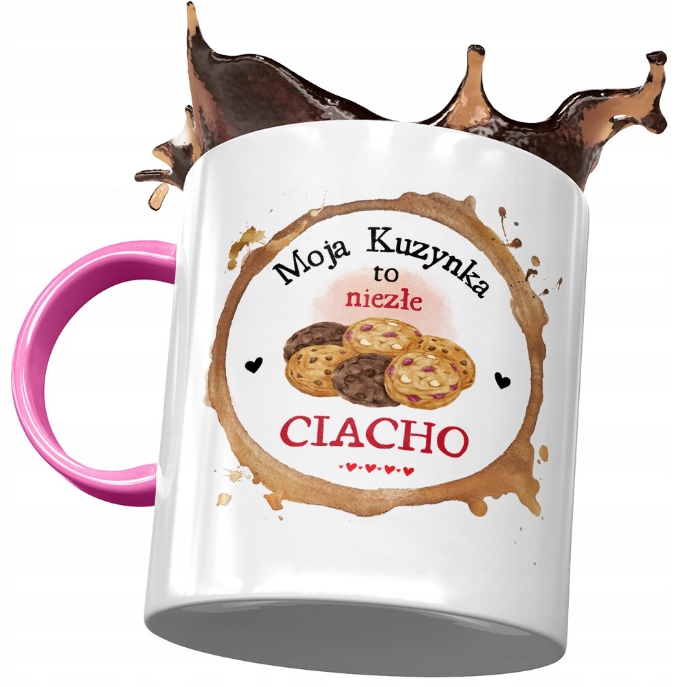 Kubek Różowy Dla Kuzynki na Urodziny na Prezent z Nadrukiem ze Zdjęciem + Opakowanie na prezent (wzór 03)