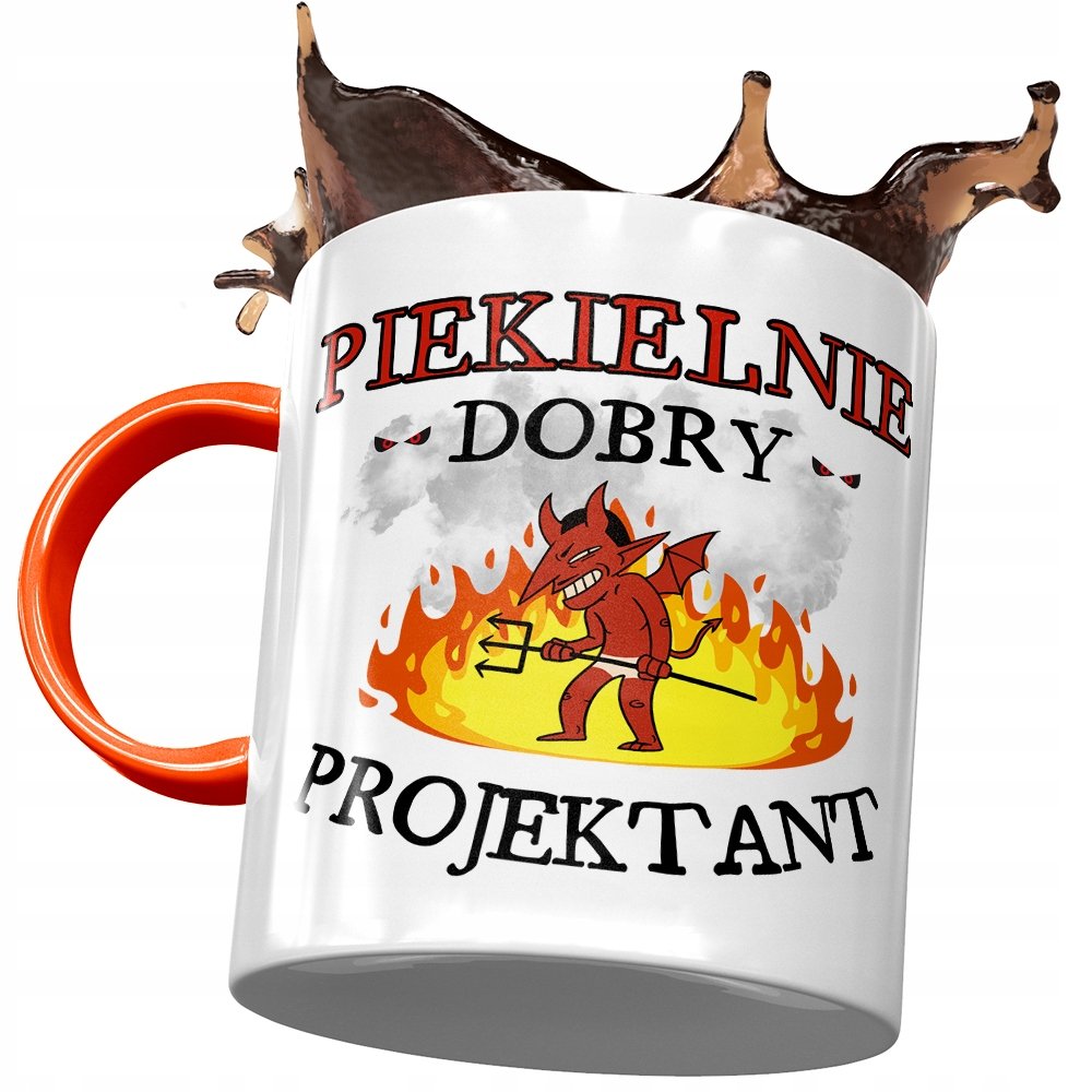 Kubek Pomarańczowy dla Projektanta Piekielnie z Nadrukiem ze Zdjęciem + Opakowanie na prezent (wzór 02)