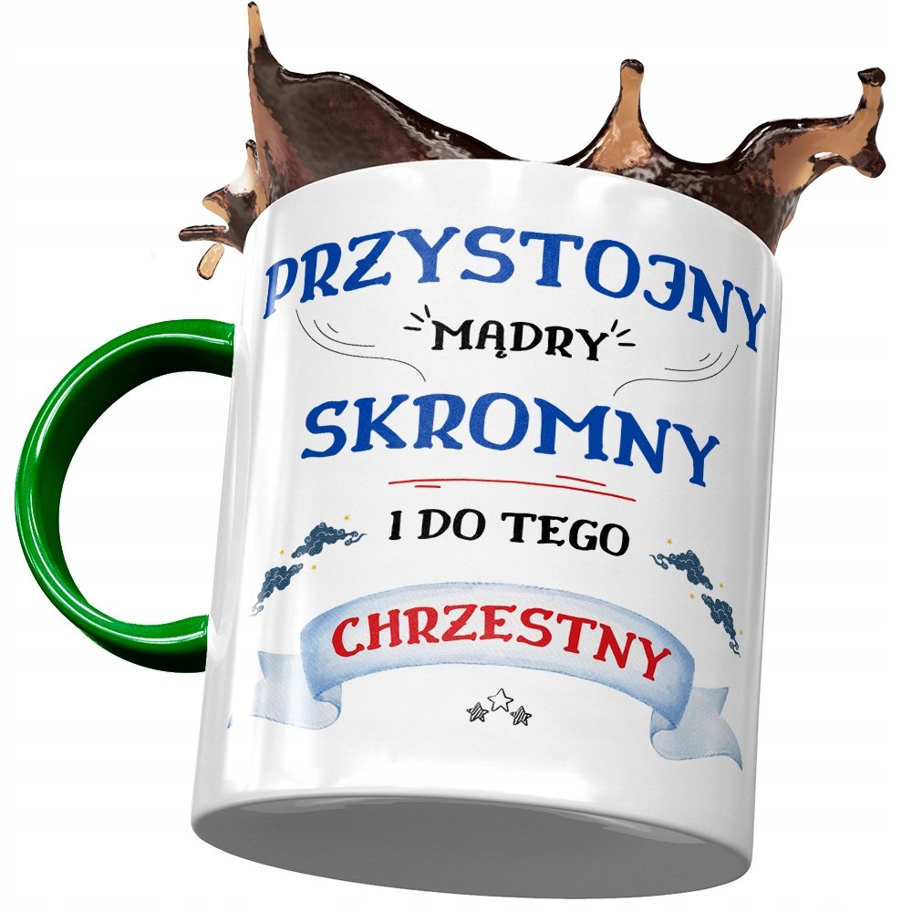 Kubek Zielony Dla Chrzestnego Idealny Na Prezent z Nadrukiem ze Zdjęciem + Opakowanie na prezent (wzór 02)