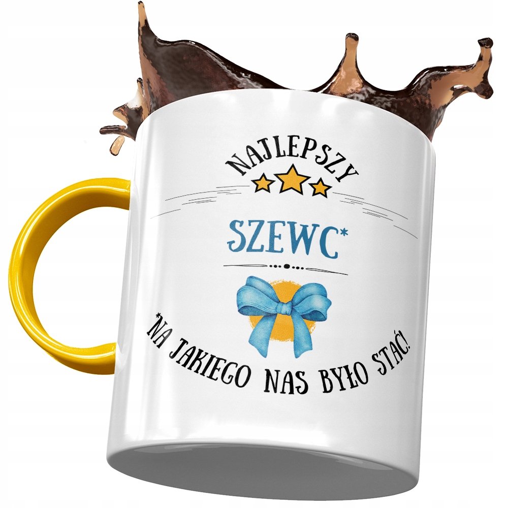 Kubek Żółty Dla Szewca Na Jakiego Nas Było Stać z Nadrukiem ze Zdjęciem + Opakowanie na prezent (wzór 02)