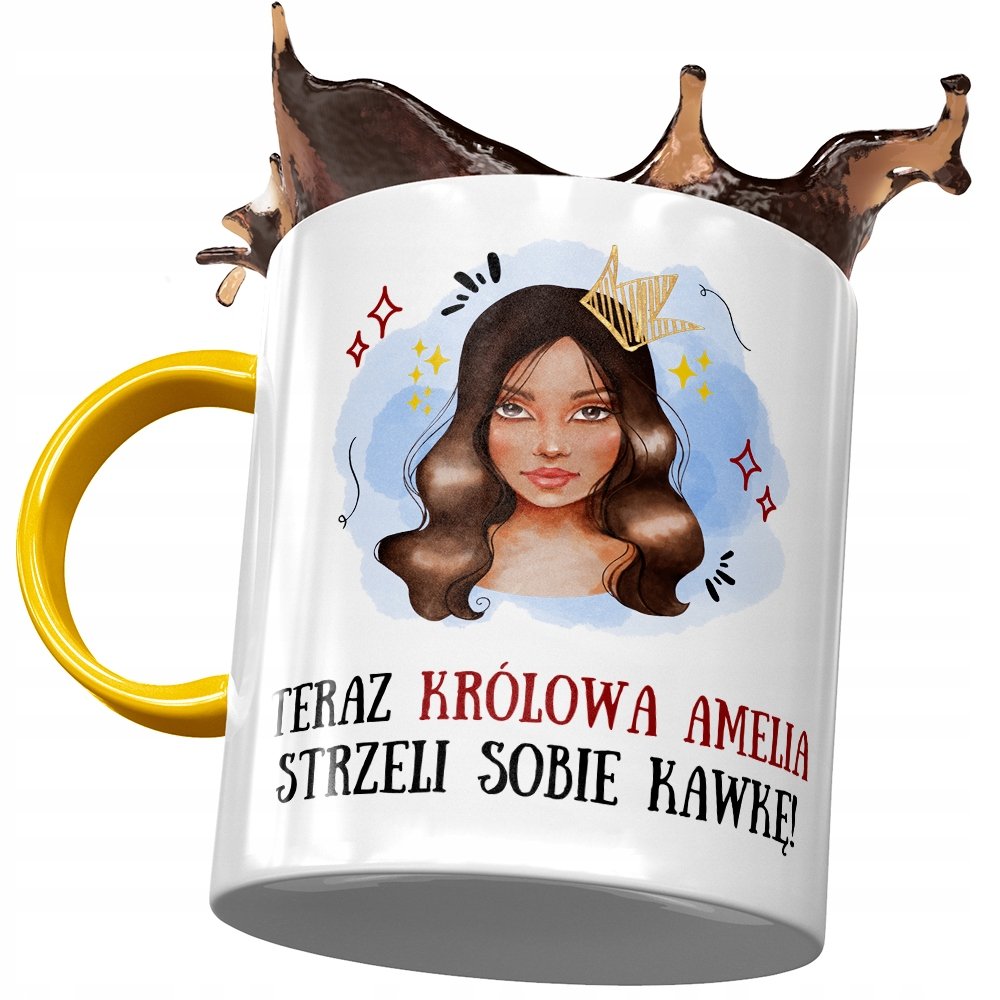 Kubek Żółty Dla Amelii Żony Przyjaciółki z Nadrukiem ze Zdjęciem + Opakowanie na prezent (wzór 02)