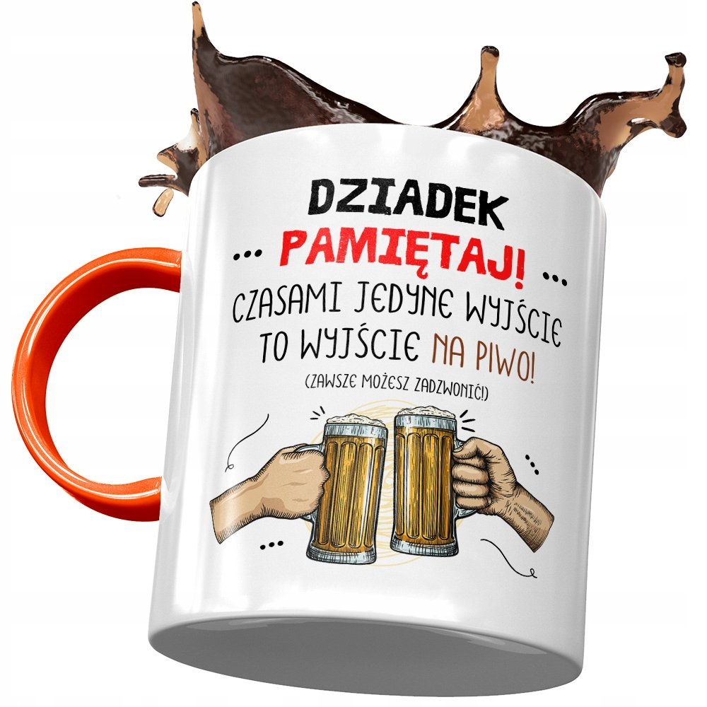 Kubek Pomarańczowy Dziadka Dzień Dziadka Prezent z Nadrukiem ze Zdjęciem + Opakowanie na prezent (wzór 02)