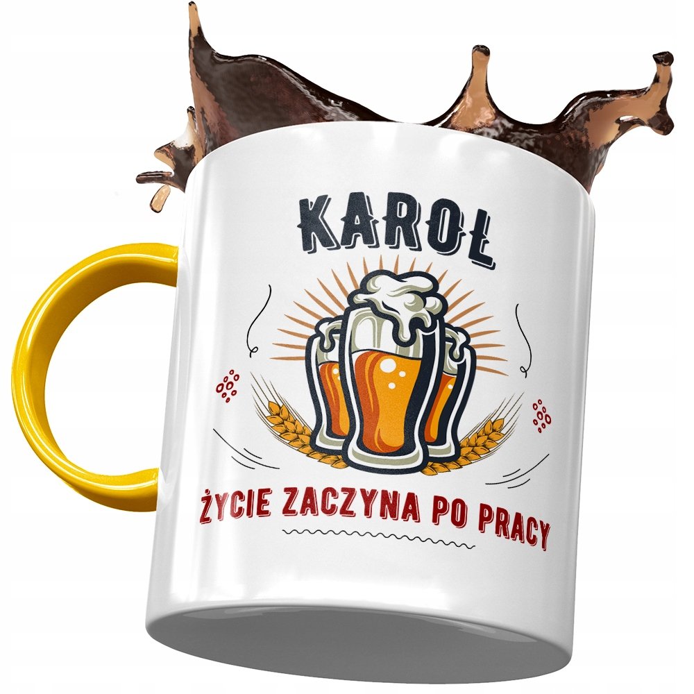 Kubek Żółty Dla Karola Kolegi Męża na Prezent z Nadrukiem ze Zdjęciem+ Opakowanie na prezent (wzór 01)