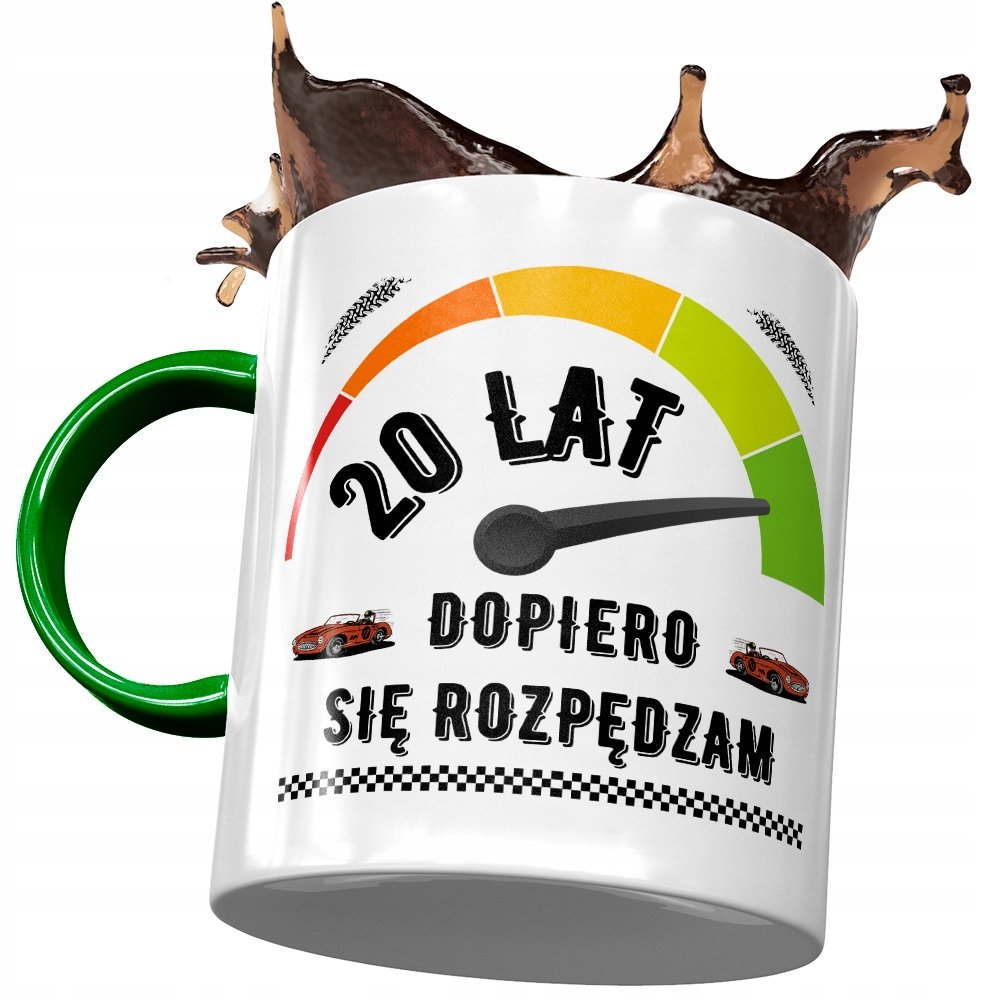 Kubek Zielony na Urodziny 20 20ste 20-ste Prezent z Nadrukiem ze Zdjęciem + Opakowanie na prezent (wzór 03)
