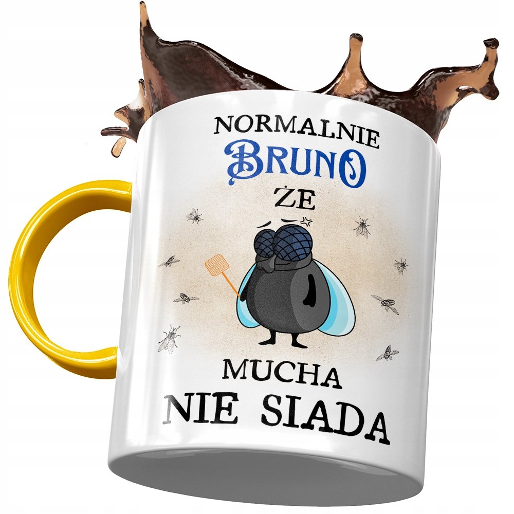 Kubek Żółty Dla Brunona Kolegi Męża na Prezent z Nadrukiem ze Zdjęciem + Opakowanie na prezent (wzór 03)
