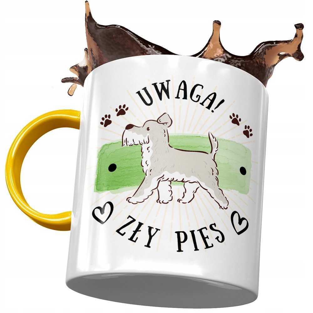 Kubek Żółty z Pieskiem Psem Słodki na Prezent z Nadrukiem ze Zdjęciem + Opakowanie na prezent (wzór 04)