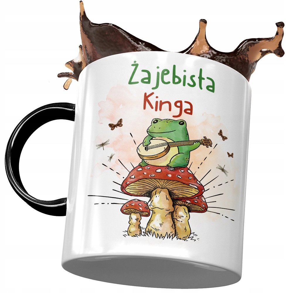 Kubek Czarny Dla Kingi Koleżanki na Prezent z Nadrukiem ze Zdjęciem + Opakowanie na prezent (wzór 03)