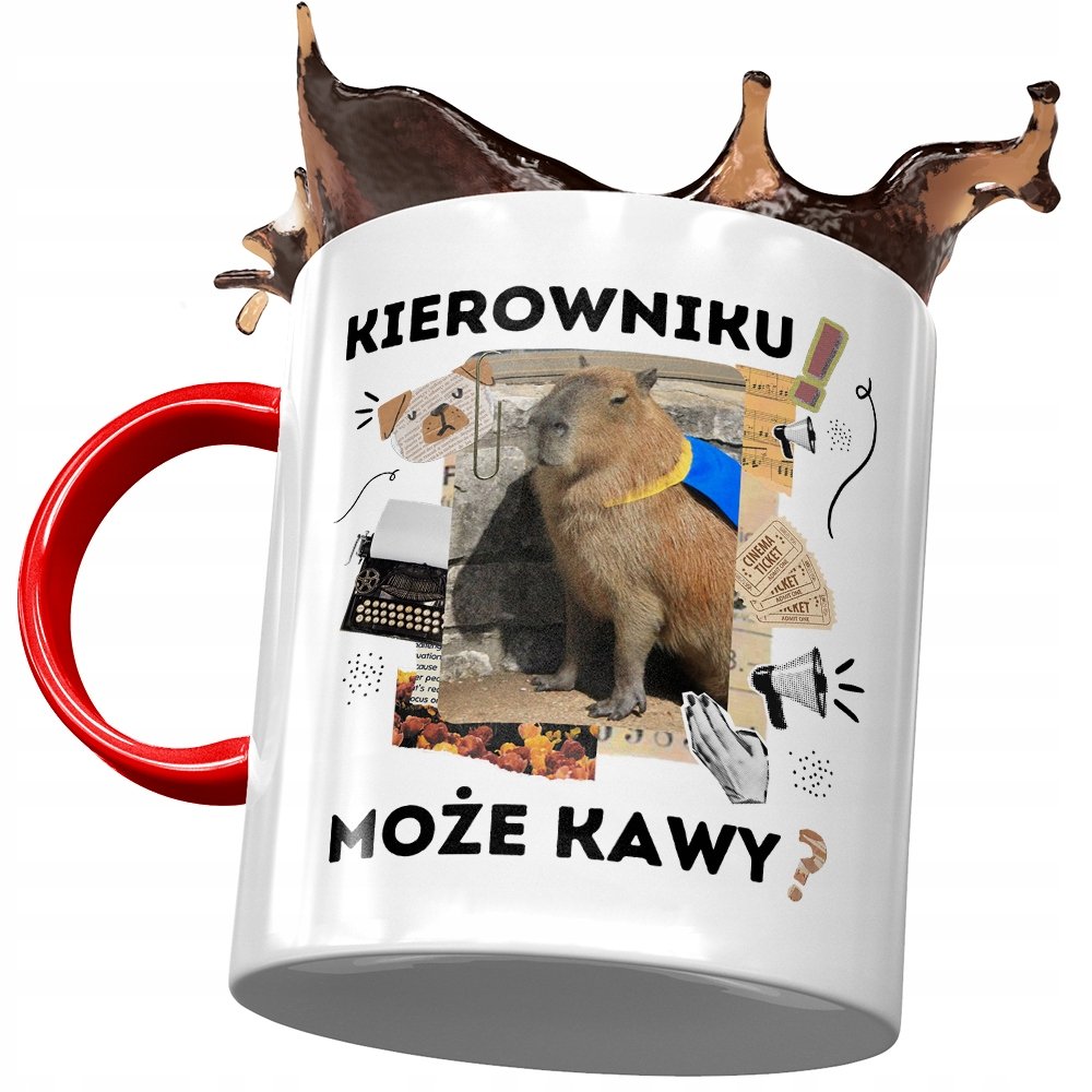Kubek Czerwony Kapibara Urodziny Imieniny Prezent z Nadrukiem ze Zdjęciem + Opakowanie na prezent (wzór 03)