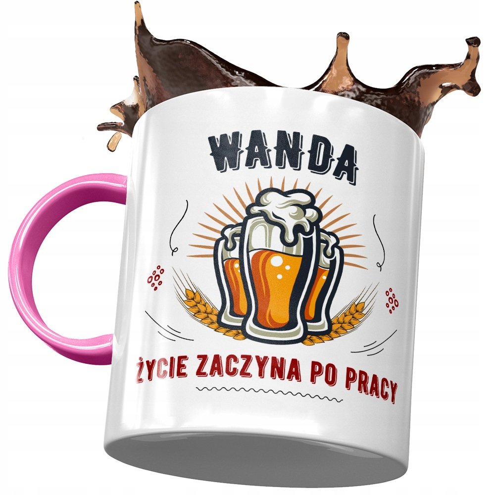 Kubek Różowy Dla Wandy Żony Koleżanki na Prezent z Nadrukiem ze Zdjęciem + Opakowanie na prezent (wzór 04)