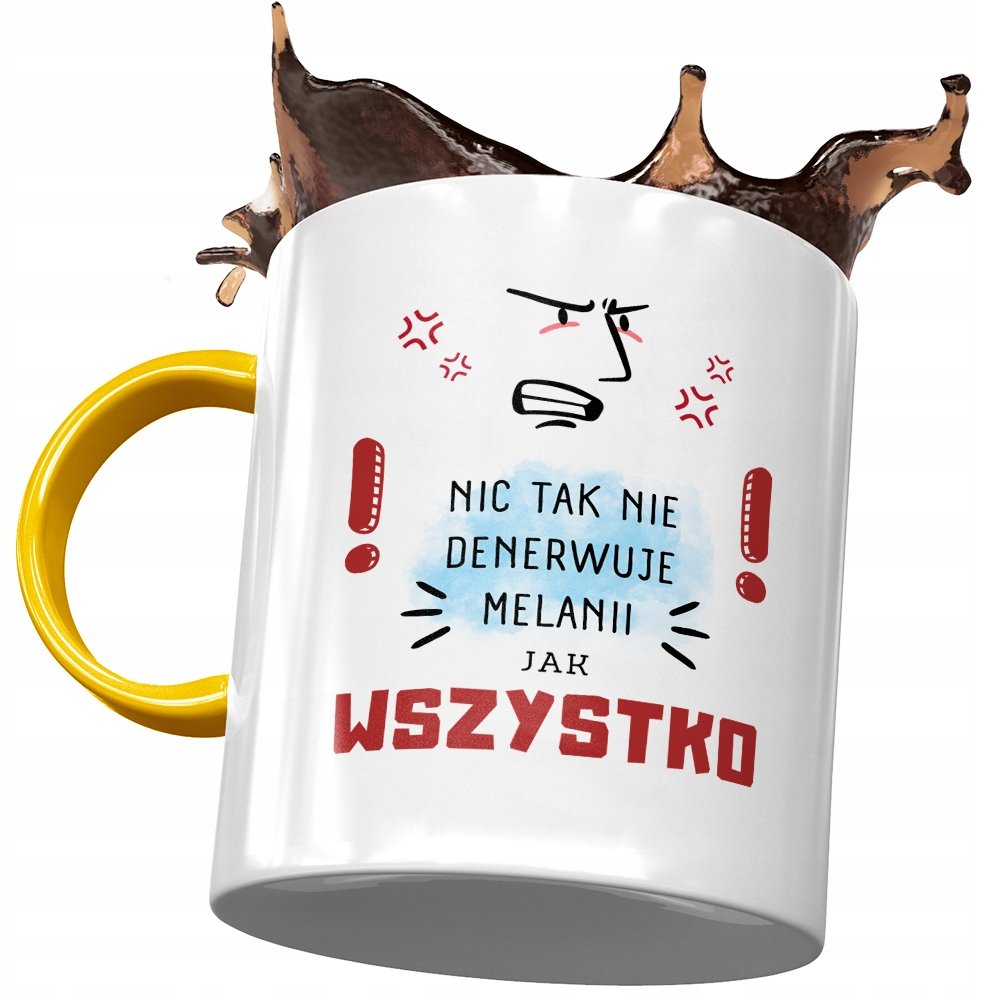 Kubek Żółty Dla Melanii Żony Koleżanki na Prezent z Nadrukiem ze Zdjęciem + Opakowanie na prezent (wzór 03)