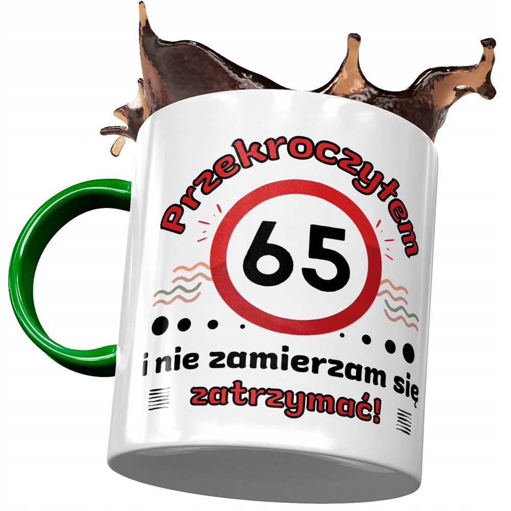 Kubek Zielony na Urodziny 65 65te 65-te na Prezent z Nadrukiem ze Zdjęciem + Opakowanie na prezent (wzór 03)