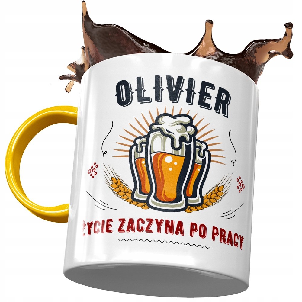 Kubek Żółty dla Oliviera Kolegi na Prezent z Nadrukiem ze Zdjęciem + Opakowanie na prezent (wzór 04)