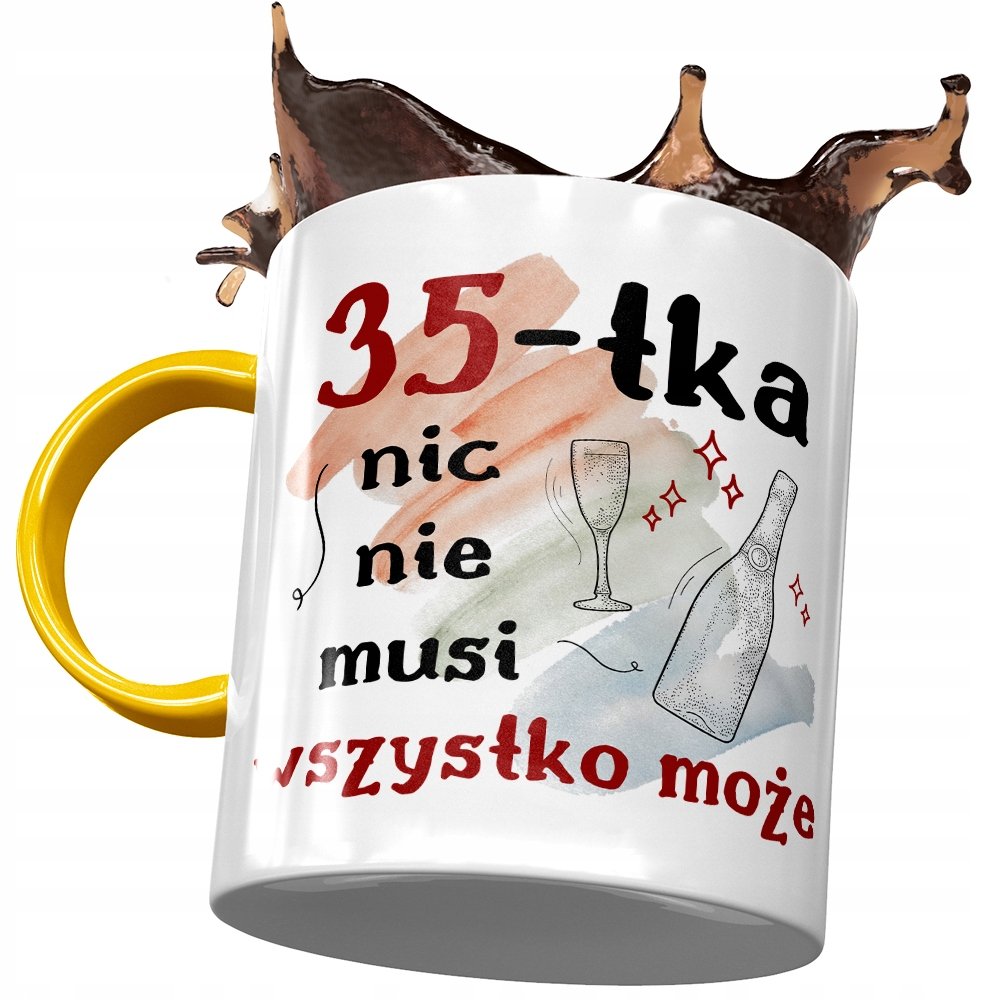 Kubek Żółty na Urodziny 35 35te 35-te na Prezent z Nadrukiem ze Zdjęciem + Opakowanie na prezent (wzór 03)