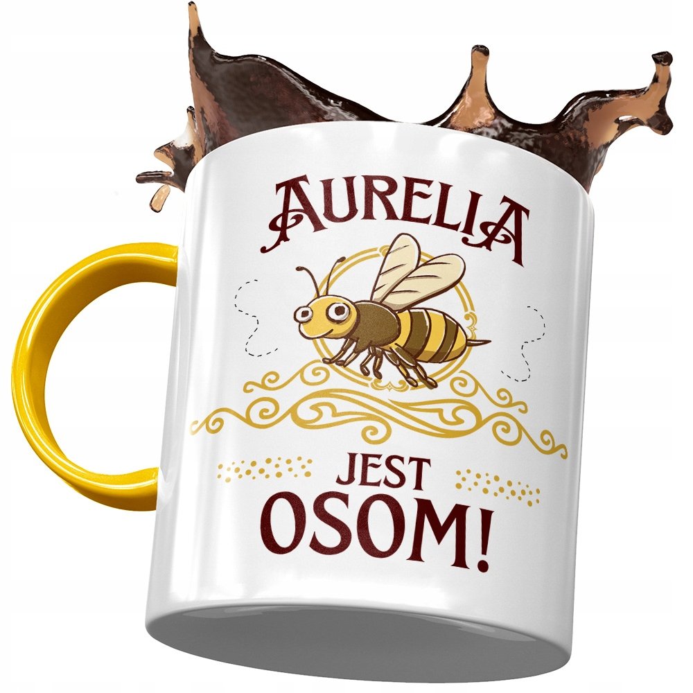 Kubek Żółty Dla Aurelii Żony Koleżanki Na Prezent z Nadrukiem ze Zdjęciem + Opakowanie na prezent (wzór 03)