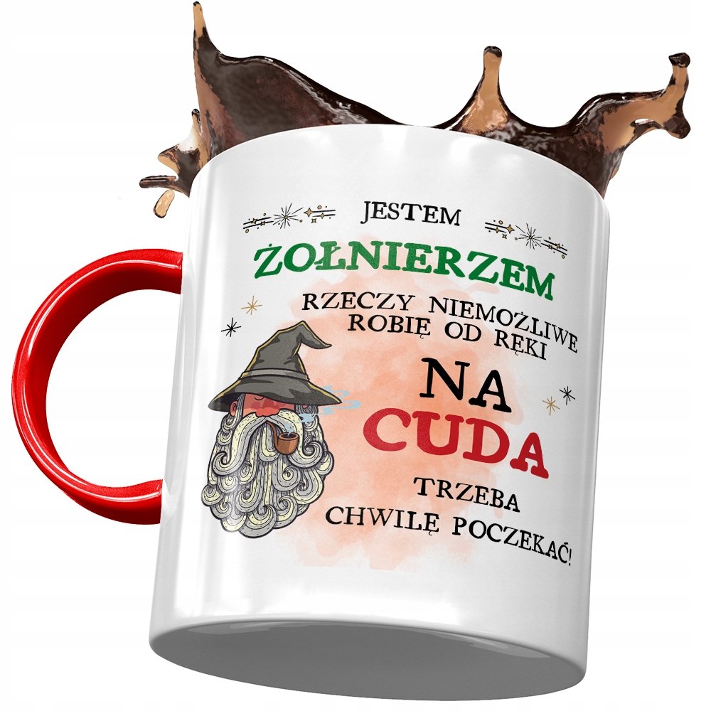 Kubek Czerwony Dla Żołnierza Trzeba Poczekać Kubek z Nadrukiem ze Zdjęciem+ Opakowanie na prezent (wzór 01)