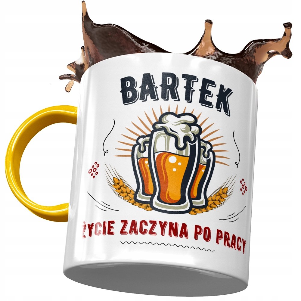 Kubek Żółty Dla Bartłomieja Bartka Kolegi Męża z Nadrukiem ze Zdjęciem + Opakowanie na prezent (wzór 03)