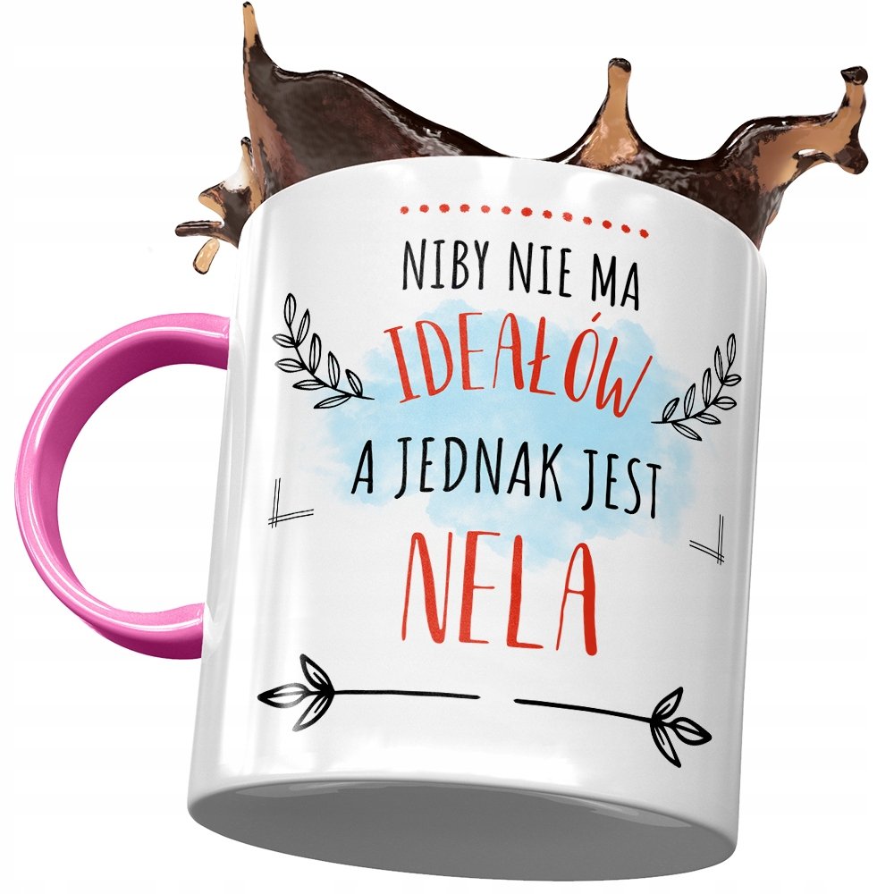Kubek Różowy Dla Neli Żony Koleżanki Prezent z Nadrukiem ze Zdjęciem + Opakowanie na prezent (wzór 04)