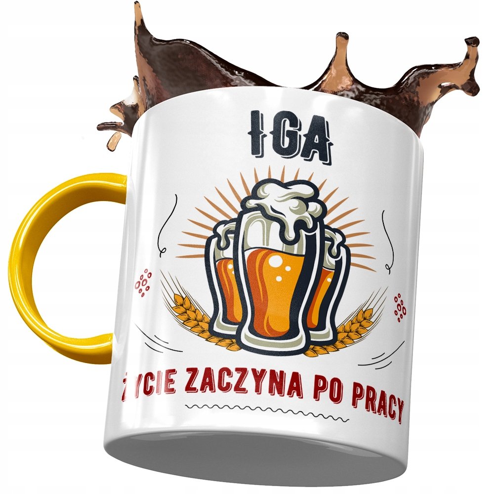 Kubek Żółty Dla Igi Żony Przyjaciółki Na Prezent z Nadrukiem ze Zdjęciem + Opakowanie na prezent (wzór 03)