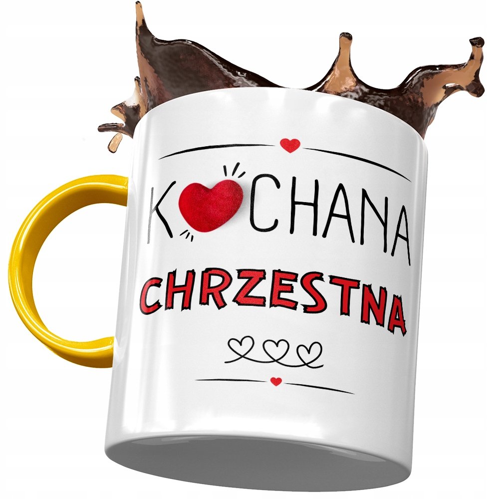 Kubek Żółty Dla Chrzestnej na Urodziny na Prezent z Nadrukiem ze Zdjęciem + Opakowanie na prezent (wzór 02)