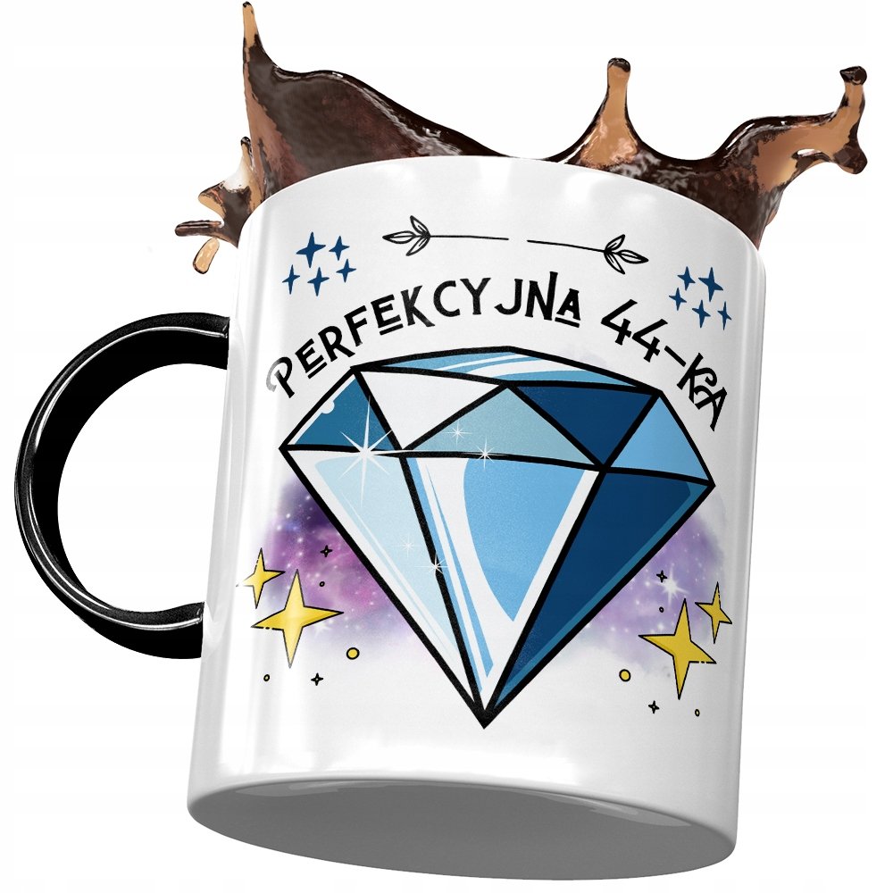 Kubek Czarny na Urodziny 44 44te 44-te Prezent z Nadrukiem ze Zdjęciem + Opakowanie na prezent (wzór 02)