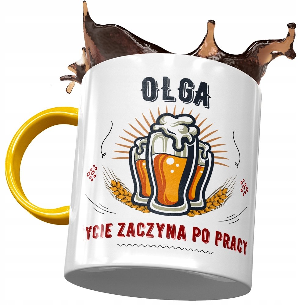 Kubek Żółty Dla Olgi Koleżanki Żony na Prezent z Nadrukiem ze Zdjęciem+ Opakowanie na prezent (wzór 01)