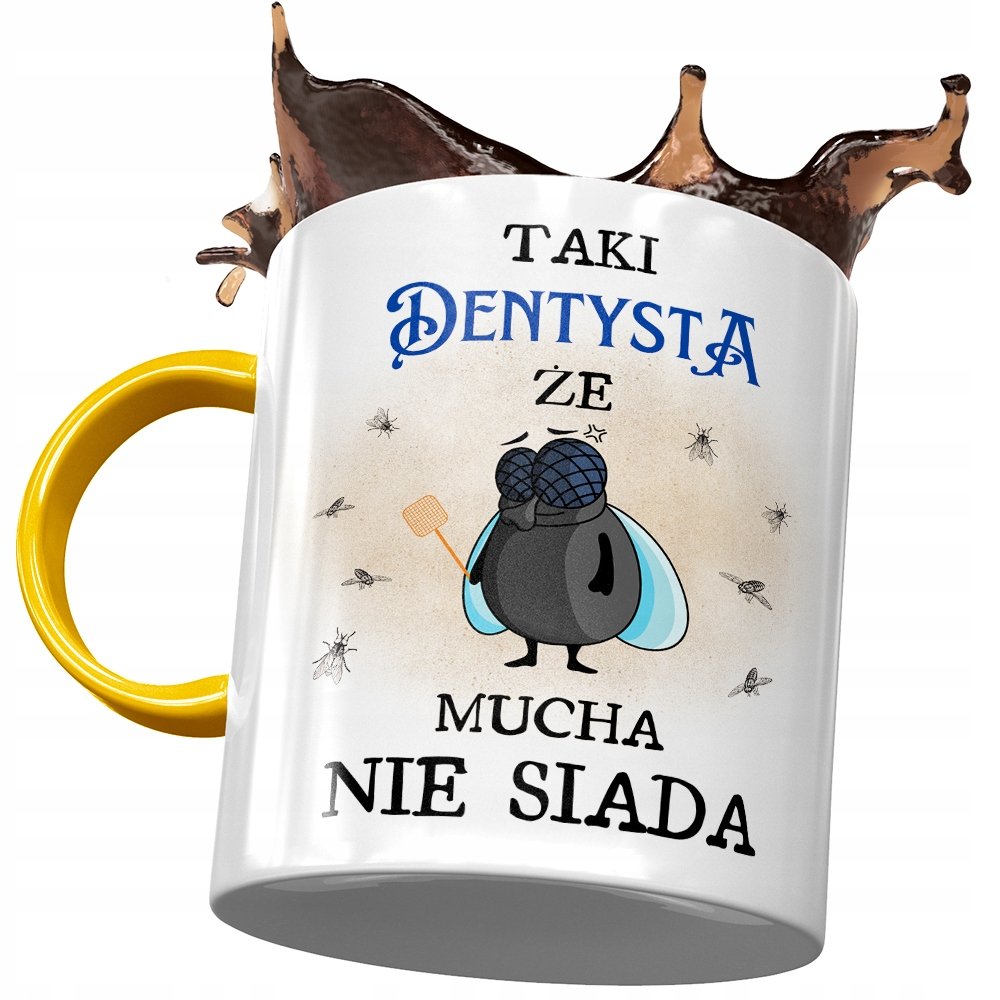 Kubek Żółty Dla Dentysty Mucha Nie Siada Prezent z Nadrukiem ze Zdjęciem + Opakowanie na prezent (wzór 02)