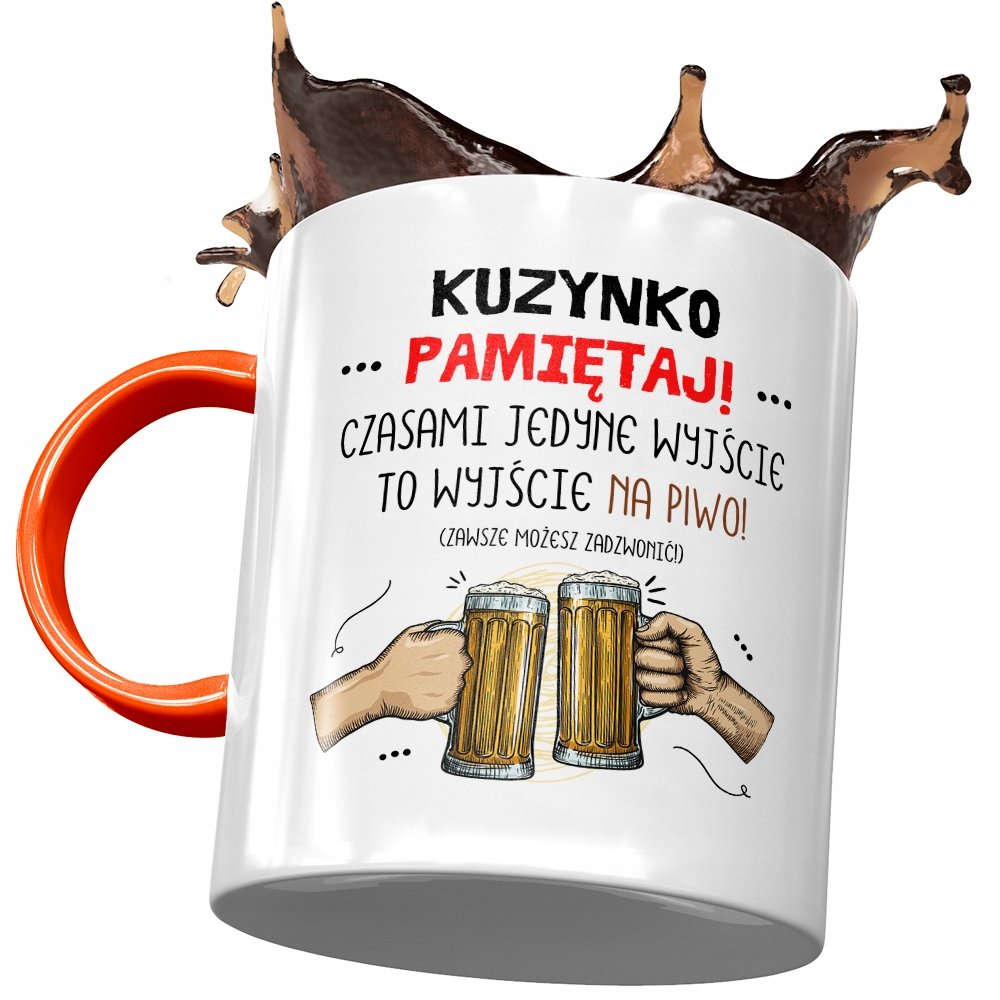 Kubek Pomarańczowy Dla Kuzynki na Urodziny Prezent z Nadrukiem ze Zdjęciem+ Opakowanie na prezent (wzór 01)