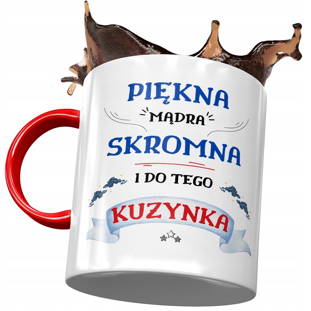 Kubek Czerwony Dla Kuzynki na Urodziny na Prezent z Nadrukiem ze Zdjęciem + Opakowanie na prezent (wzór 02)