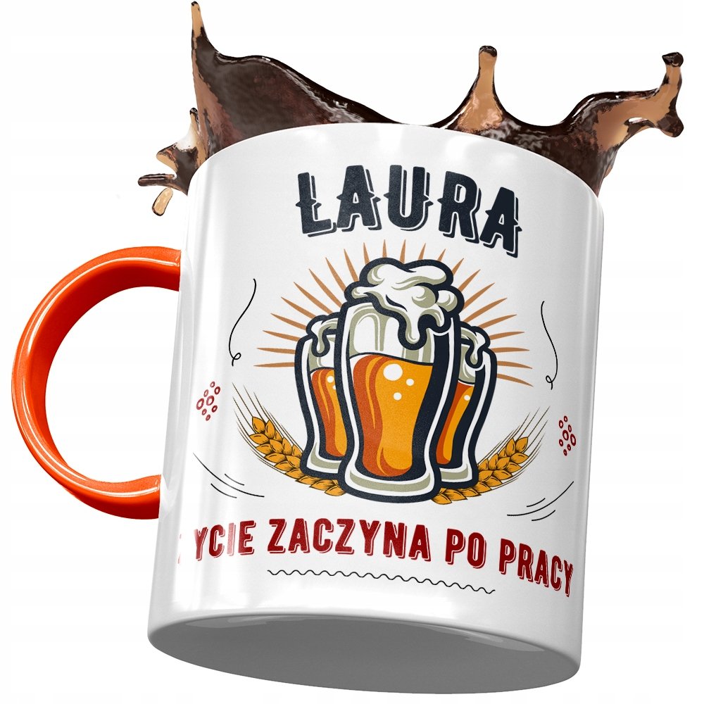 Kubek Pomarańczowy Dla Laury Koleżanki Żony z Nadrukiem ze Zdjęciem+ Opakowanie na prezent (wzór 01)
